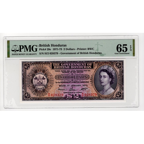 164 - British Honduras 2 Dollars dated 1st January 1973, last date of issue, serial H/2 028379 (TBB B128a,... 