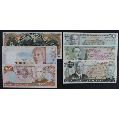 191 - Costa Rica (6), 5 Colones dated 1974, Commemorative note 150 Years of Independence, 100 Colones date... 