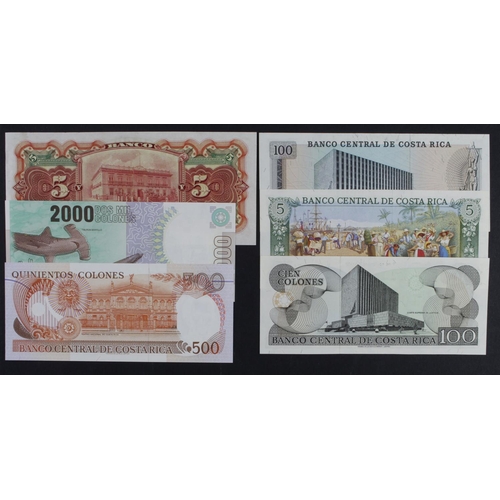 191 - Costa Rica (6), 5 Colones dated 1974, Commemorative note 150 Years of Independence, 100 Colones date... 