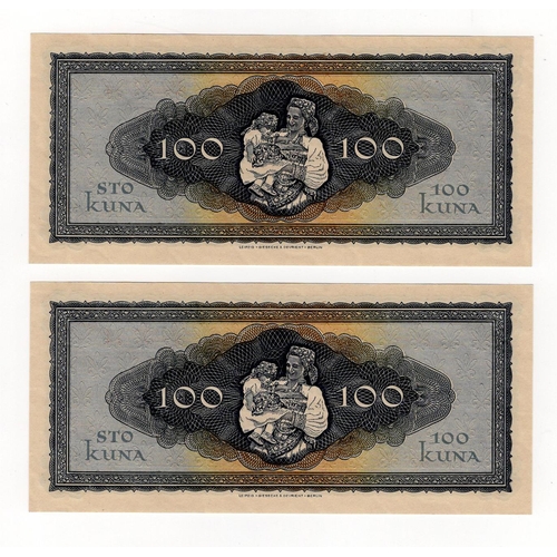 194 - Croatia 100 Kuna (2) dated 1st September 1943, a consecutively numbered pair, LAST prefix of issue, ... 