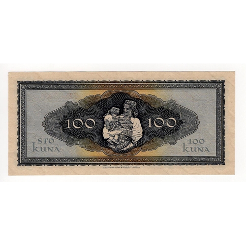 195 - Croatia 100 Kuna dated 1st September 1943, serial J2491703 (TBB B201a, Pick11a) Uncirculated