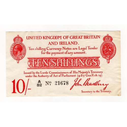 2 - Bradbury 10 Shillings (T12.1) issued 1915, FIRST PREFIX letter of issue, 5 digit serial number A/82 ... 