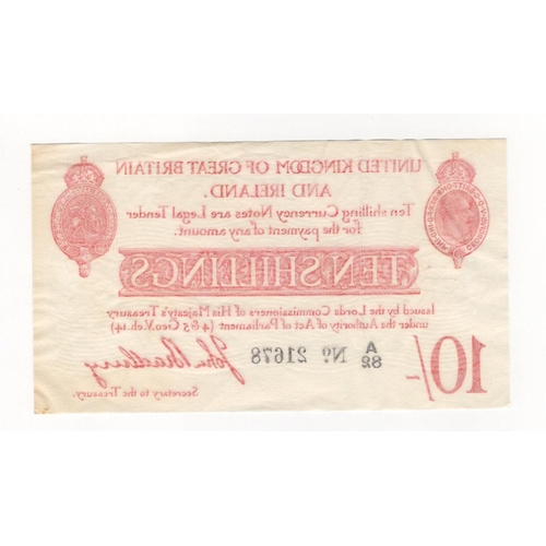 2 - Bradbury 10 Shillings (T12.1) issued 1915, FIRST PREFIX letter of issue, 5 digit serial number A/82 ... 