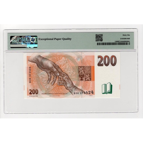 202 - Czech Republic 200 Korun dated 1996, serial B36 373424 (TBB B113a, Pick13) in PMG holder graded Gem ... 