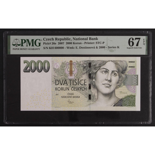 203 - Czech Republic 2000 Korun dated 2007, interesting serial number, serial K01 400000 (TBB B125, Pick26... 