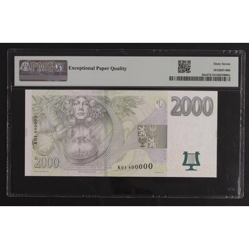 203 - Czech Republic 2000 Korun dated 2007, interesting serial number, serial K01 400000 (TBB B125, Pick26... 