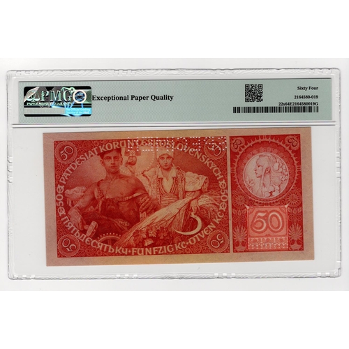 208 - Czechoslovakia 50 Korun dated 1929, perforated SPECIMEN, serial Aa 737472 (TBB B203as, Pick22s) in P... 