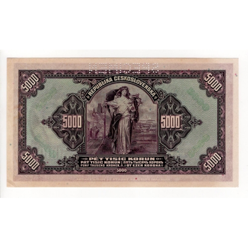 209 - Czechoslovakia 5000 Korun dated 6th July 1920, series B, serial No. 973119, perforated 'SPECIMEN' (T... 