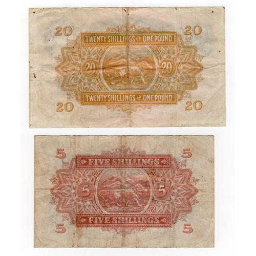 214 - East African Currency Board (2) 20 Shillings or 1 Pound dated 1st January 1955 serial E61 24265 (TBB... 