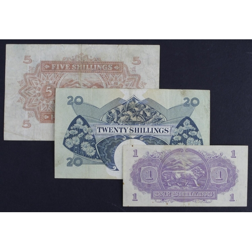 216 - East African Currency Board (3), 5 Shillings dated 31st March 1953, 20 Shillings issued 1958 - 1960,... 