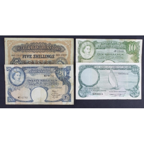 217 - East African Currency Board (4), Five Shillings dated 1st January 1955, 10 Shillings and 20 Shilling... 