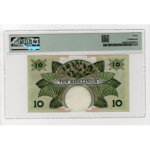 219 - East African Currency Board 10 Shillings issued 1958 - 1960, portrait Queen Elizabeth II top left, s... 