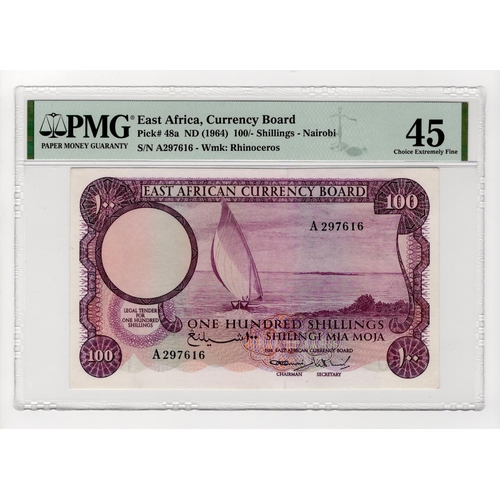 220 - East African Currency Board 100 Shillings issued 1964, serial A297616 (TBB B234a, Pick48a) in PMG ho... 