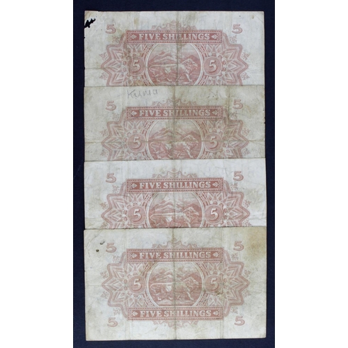 222 - East African Currency Board 5 Shillings (4) dated 31st Marh 1953, 1st January 1955 & 1st February 19... 