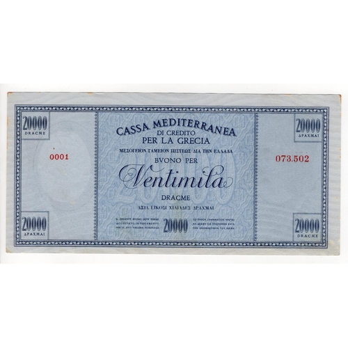 320 - Greece 20000 Drachmai issued 1941, Cassa Mediterranea di Credito per la Grecia, WW2 Italian Occupati... 