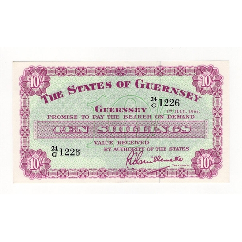 324 - Guernsey 10 Shillings dated 1st July 1966, LAST RUN of issue serial 24/G 1226 signed Guillemette (TB... 