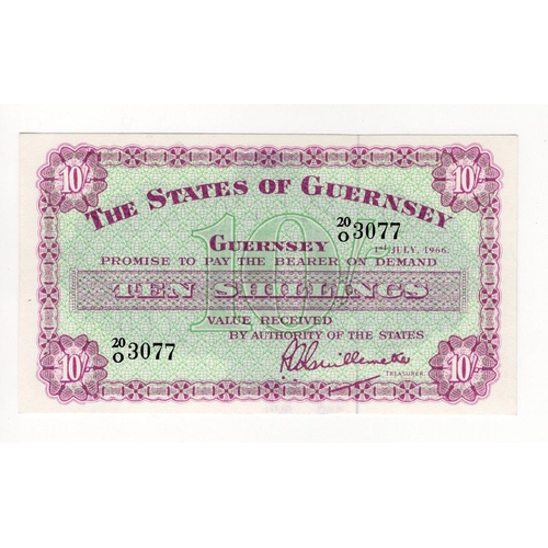 325 - Guernsey 10 Shillings dated 1st July 1966, signed Guillemette, serial 20/O 3077 (TBB B147q, Pick42c)... 
