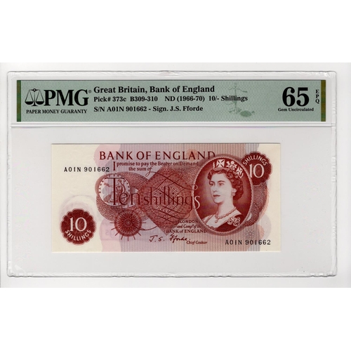 33 - Fforde 10 Shillings (B310) issued 1967, FIRST RUN 'A01N' prefix, serial A01N 901662 (B310, Pick373c)... 