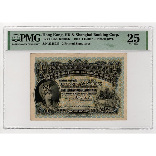 330 - Hong Kong 1 Dollar dated 1st July 1913, serial no. 2328035 (TBB B638c, Pick155b) in PMG holder grade... 