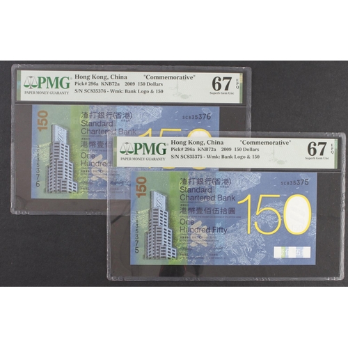 333 - Hong Kong 150 Dollars dated 1st January 2009 (2), special issue commemorating the 150th anniversary ... 