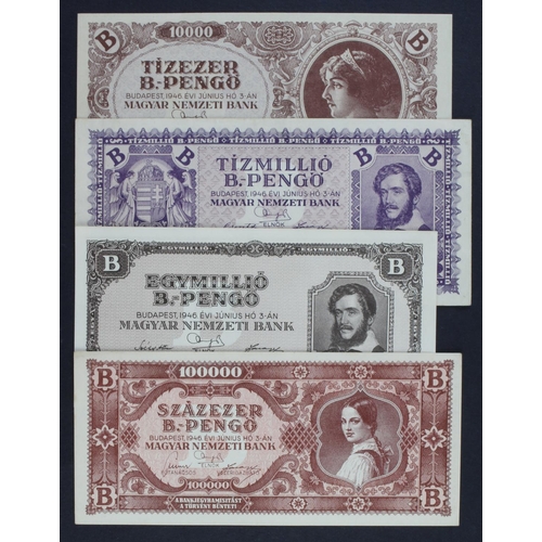 335 - Hungary (4), 10 Million B-Pengo, 1 Million B.-Pengo, 100000 B.-Pengo, 10000 B.-Pengo all dated 3rd J... 