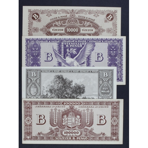 335 - Hungary (4), 10 Million B-Pengo, 1 Million B.-Pengo, 100000 B.-Pengo, 10000 B.-Pengo all dated 3rd J... 