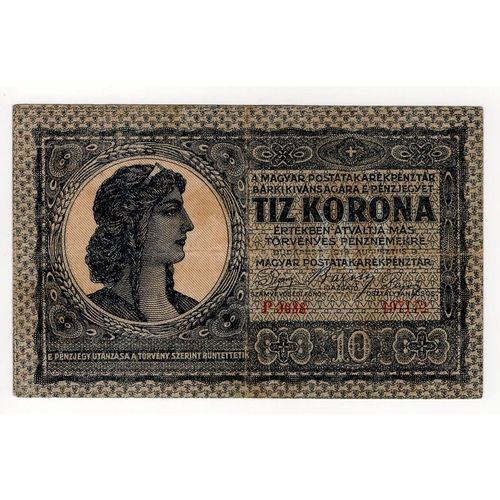 337 - Hungary 10 Korona/Kronen dated 1919, serial P3038 197172 (Pick37) VF