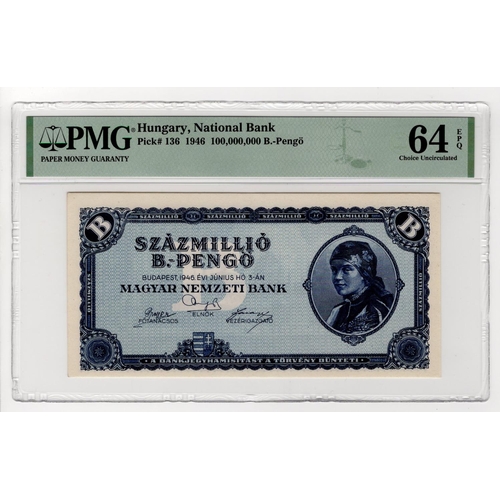 338 - Hungary 100 Million Szazmillio B.-Pengo dated 3rd June 1946, no serial numbers (TBB B545, Pick136) i... 