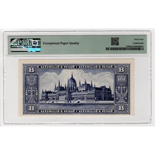 338 - Hungary 100 Million Szazmillio B.-Pengo dated 3rd June 1946, no serial numbers (TBB B545, Pick136) i... 