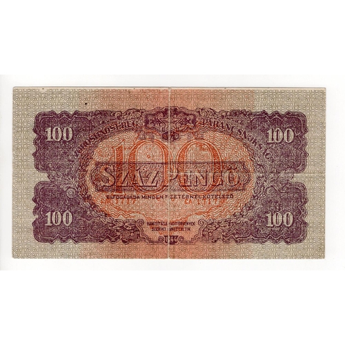 340 - Hungary Propaganda Note 100 Pengo dated 1944, a facsimile of PickM8, German propaganda note with the... 