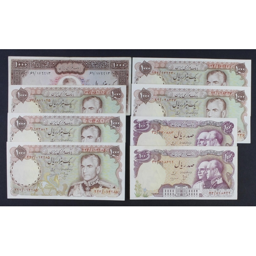 342 - Iran (8), 1000 Rials issued 1971 - 1973 (TBB B225c, Pick94c) Fine+, 1000 Rials (5) issued 1974 - 197... 