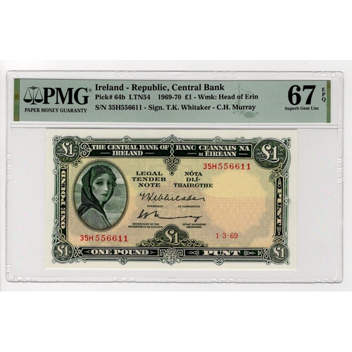 345 - Ireland Republic 1 Pound dated 1st March 1969, Lady Lavery portrait at left, signed Whitaker & Murra... 