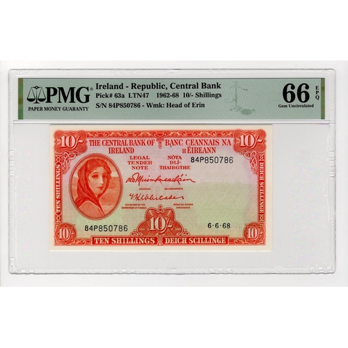 346 - Ireland Republic 10 Shillings dated 6th June 1968, last date of issue, Lady Lavery portrait at left,... 