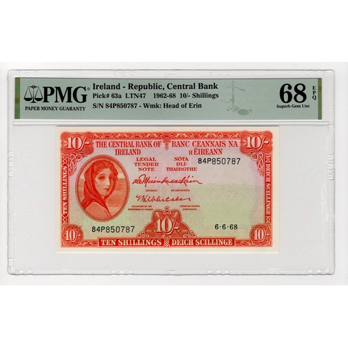 347 - Ireland Republic 10 Shillings dated 6th June 1968, last date of issue, Lady Lavery portrait at left,... 