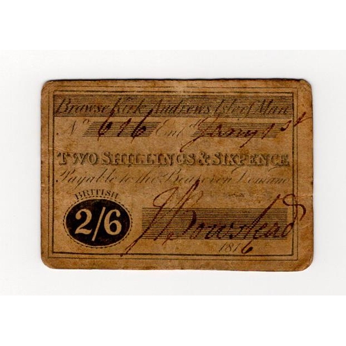 352 - Isle of Man Brawse Kirk Andrews 2 Shillings 6 Pence card money dated 1st January 1816, issued due to... 