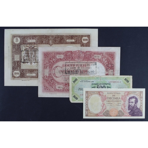 353 - Italy (4), a group of Forgeries, 1000 Lire and 500 Lire circa 1943, overstamped and perforated 'FALS... 
