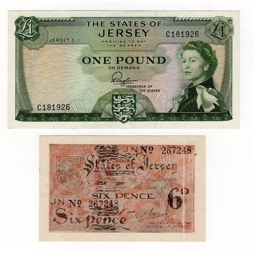 356 - Jersey (2) 6 Pence issued 1941 - 1942, German Occupation issue during WW2, serial No. 267248 (TBB B1... 