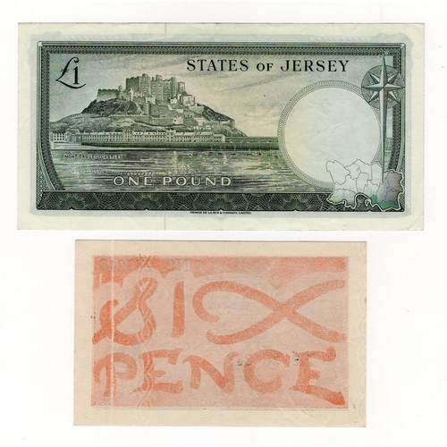 356 - Jersey (2) 6 Pence issued 1941 - 1942, German Occupation issue during WW2, serial No. 267248 (TBB B1... 