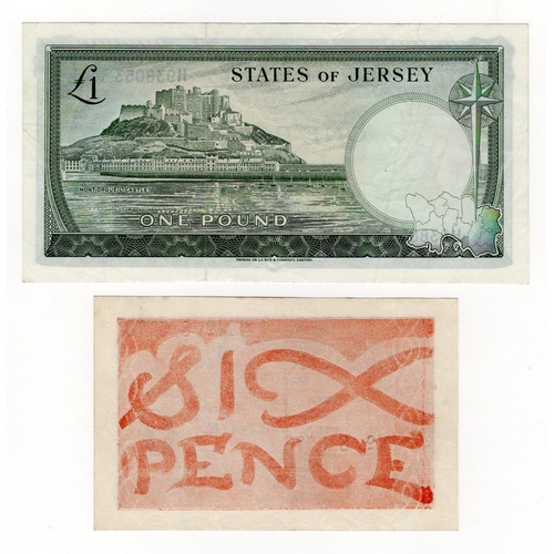 357 - Jersey (2) 6 Pence issued 1941 - 1942, German Occupation issue during WW2, serial No. 815773 (TBB B1... 
