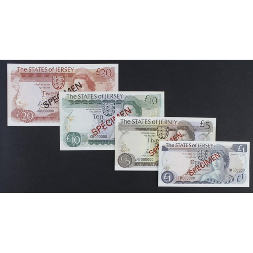 358 - Jersey (4), a group of SPECIMEN notes, 20 Pounds, 10 Pounds, 5 Pounds & 1 Pound, issued 1976 - 1988 ... 
