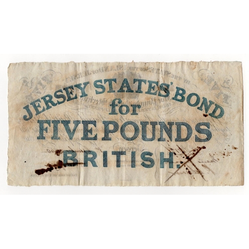 359 - Jersey 5 Pounds dated 1840, Interest Bearing Note at one half-penny per week, serial number 978, pen... 