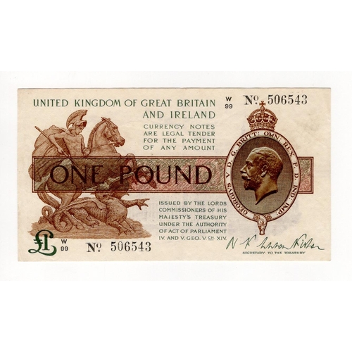 4 - Warren Fisher 1 Pound (T24) issued 1919, nice high prefix '99', serial W/99 506543 (T24, Pick357) cl... 