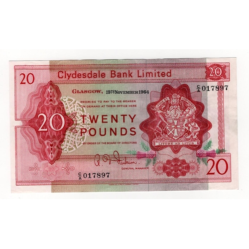 412 - Scotland, Clydesdale Bank Limited 20 Pounds dated 19th November 1964, signed R.D. Fairbairn, FIRST P... 