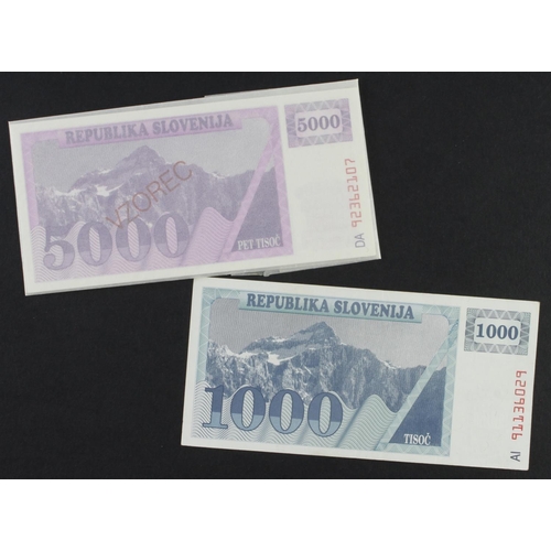 424 - Slovenia (10), a set of the first issue of Tolarjev all with VZOREC overprint in red on front, 1 Tol... 