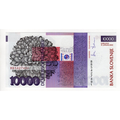 426 - Slovenia 10000 Tolarjev dated 15th January 2000, serial BB 5427491 (TBB B313a, Pick24a) handling den... 