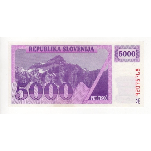 427 - Slovenia 5000 Tolarjev dated 1992, FIRST PREFIX of issue 'AA', serial AA 92075768 (TBB B210a, Pick10... 