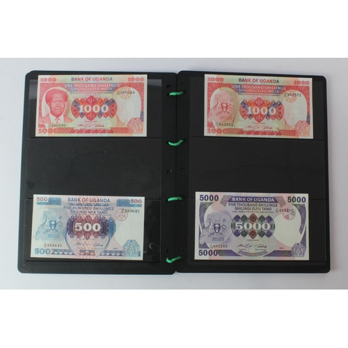 438 - Uganda (42), an Uncirculated group in album pages, 5 Shillings, 10 Shillings, 20 Shillings, 50 Shill... 