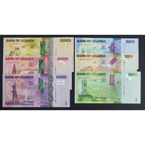 439 - Uganda (6), 1000 Shillings, 2000 Shillings, 5000 Shillings, 10000 Shillings, 20000 Shillings, 50000 ... 
