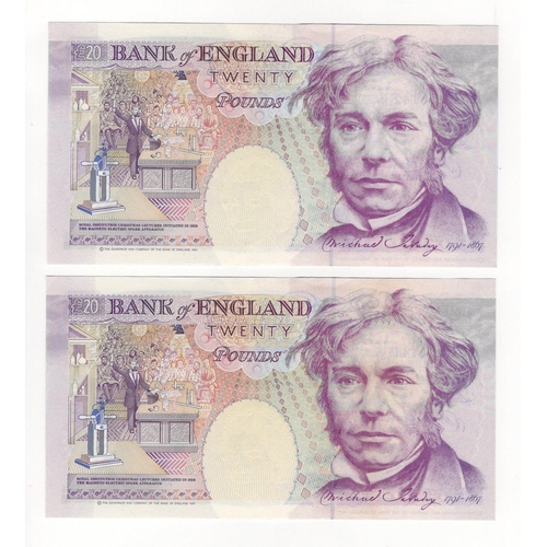 44 - Gill 20 Pounds (B358) issued 1991 (2), a consecutively numbered pair of FIRST SERIES notes, serial A... 