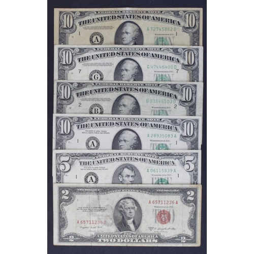 443 - United States of America (6), 10 Dollars series 1950A (3), 1963A, 5 Dollars series1969, 2 Dollars re... 